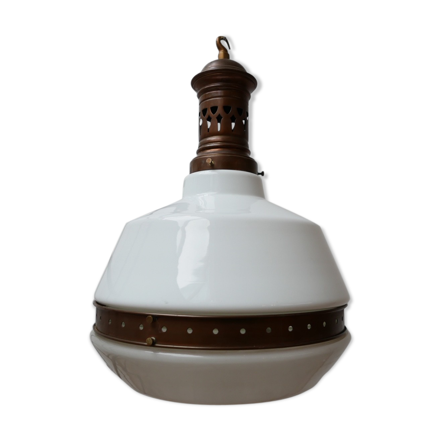 Antique German Two Tone Opaline Glass Pendant Light