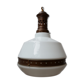 Antique German Two Tone Opaline Glass Pendant Light