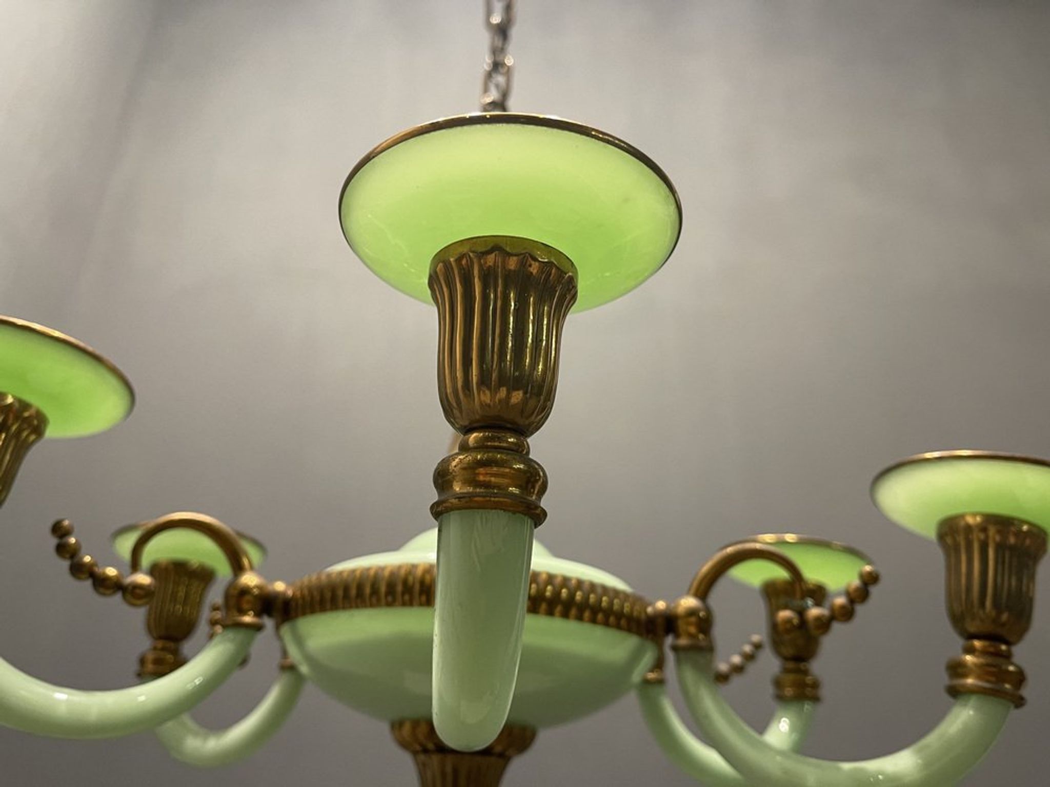 Art Deco Italian Green Opaline Glass Light Pendant