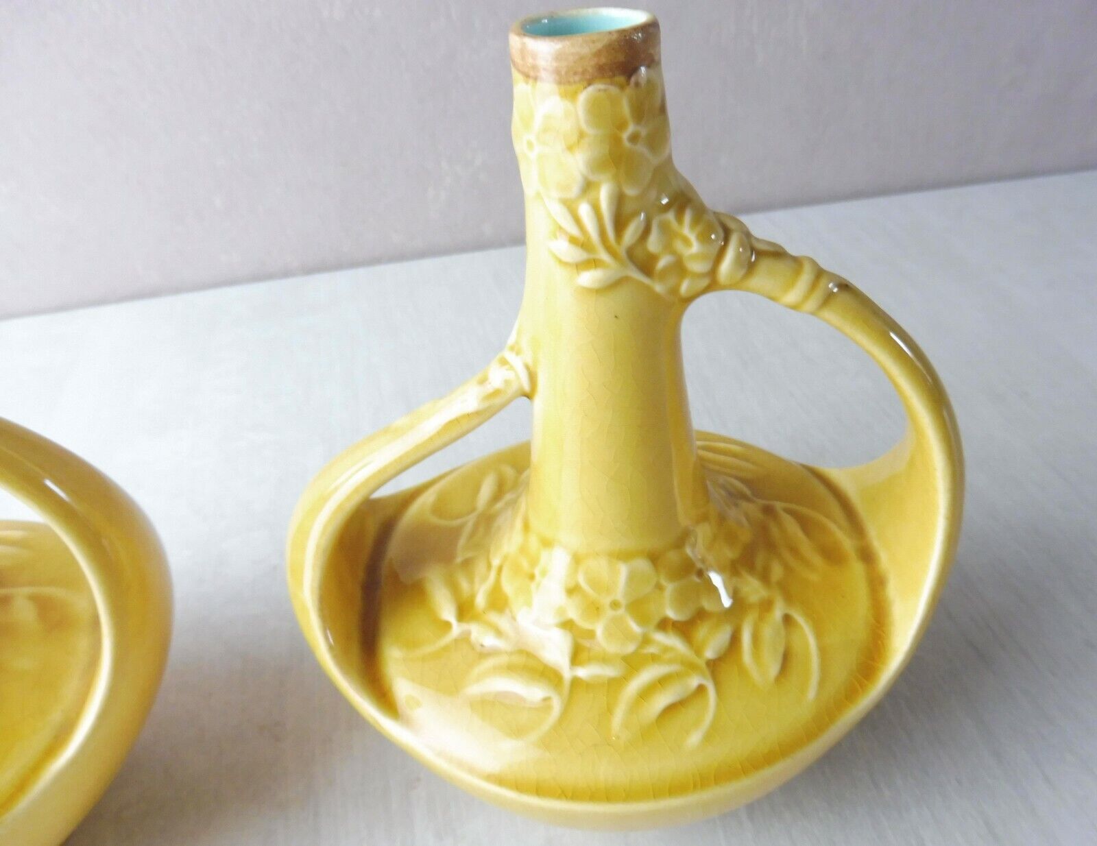 Pair of ancient vases/soliflores, in ceramics from Sarreguemines, 3756