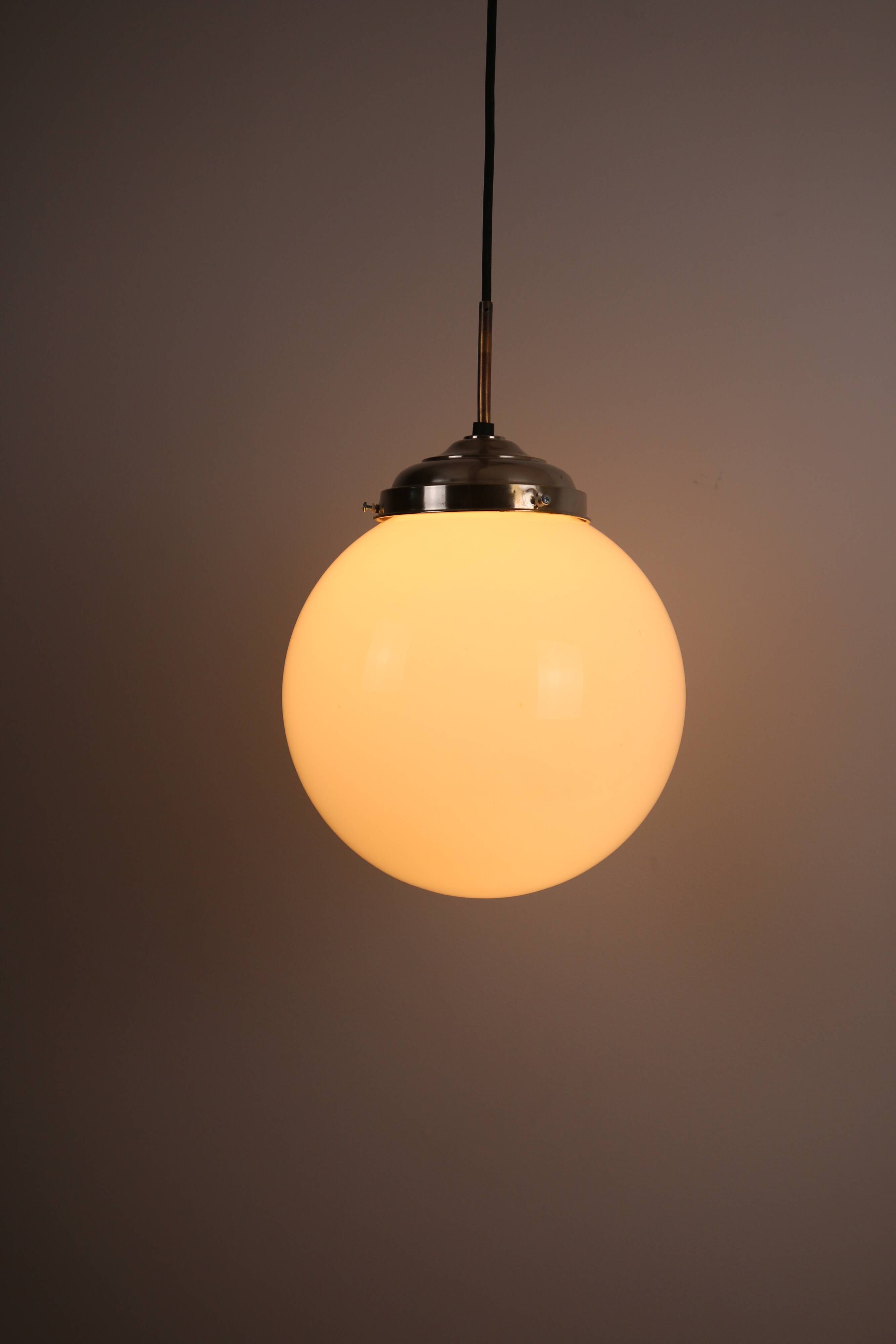 Vintage chrome opaline pendant light, 1970s-80s