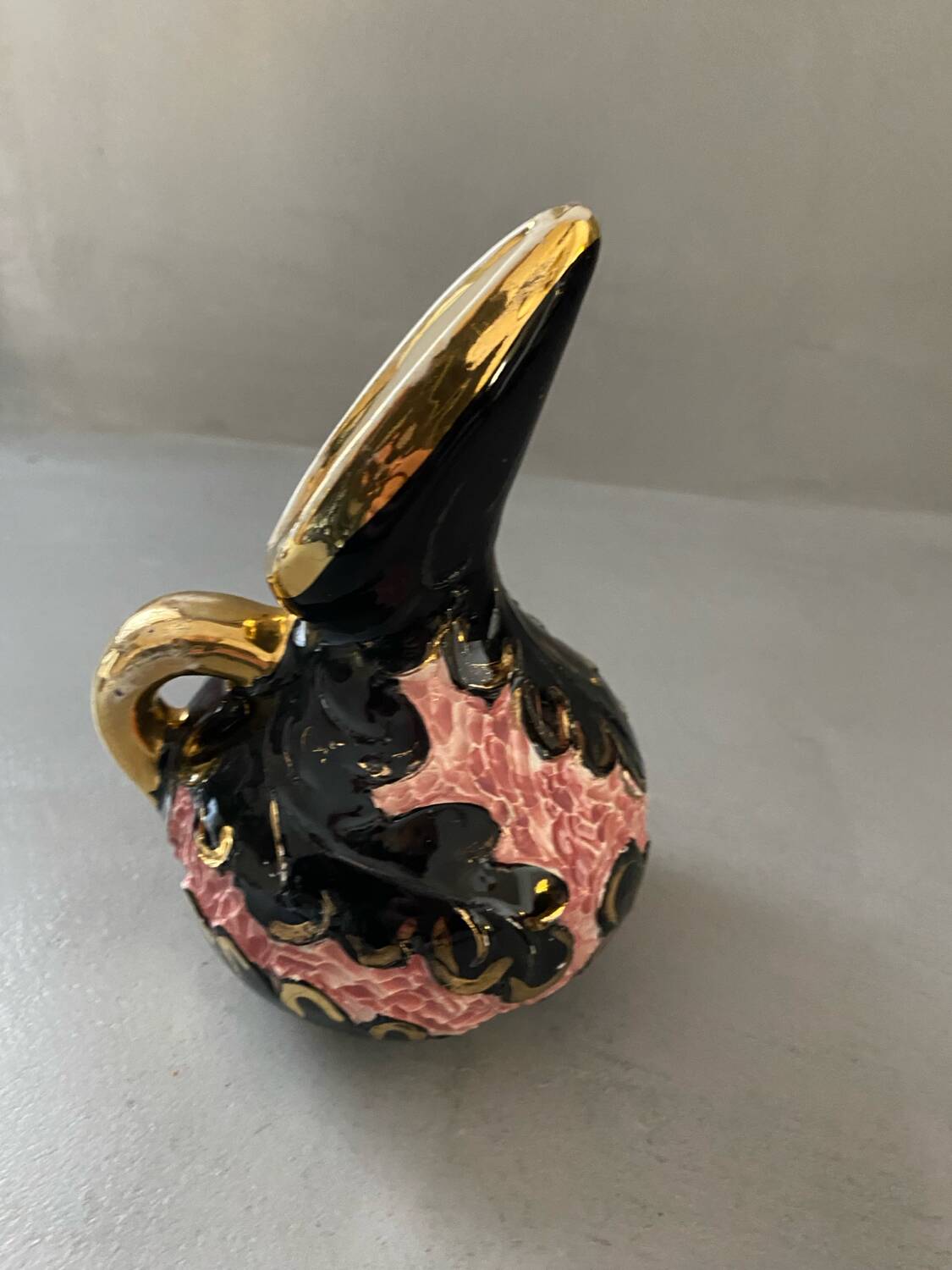 Vallauris vase or Monaco ceramic handmade black pink and gold