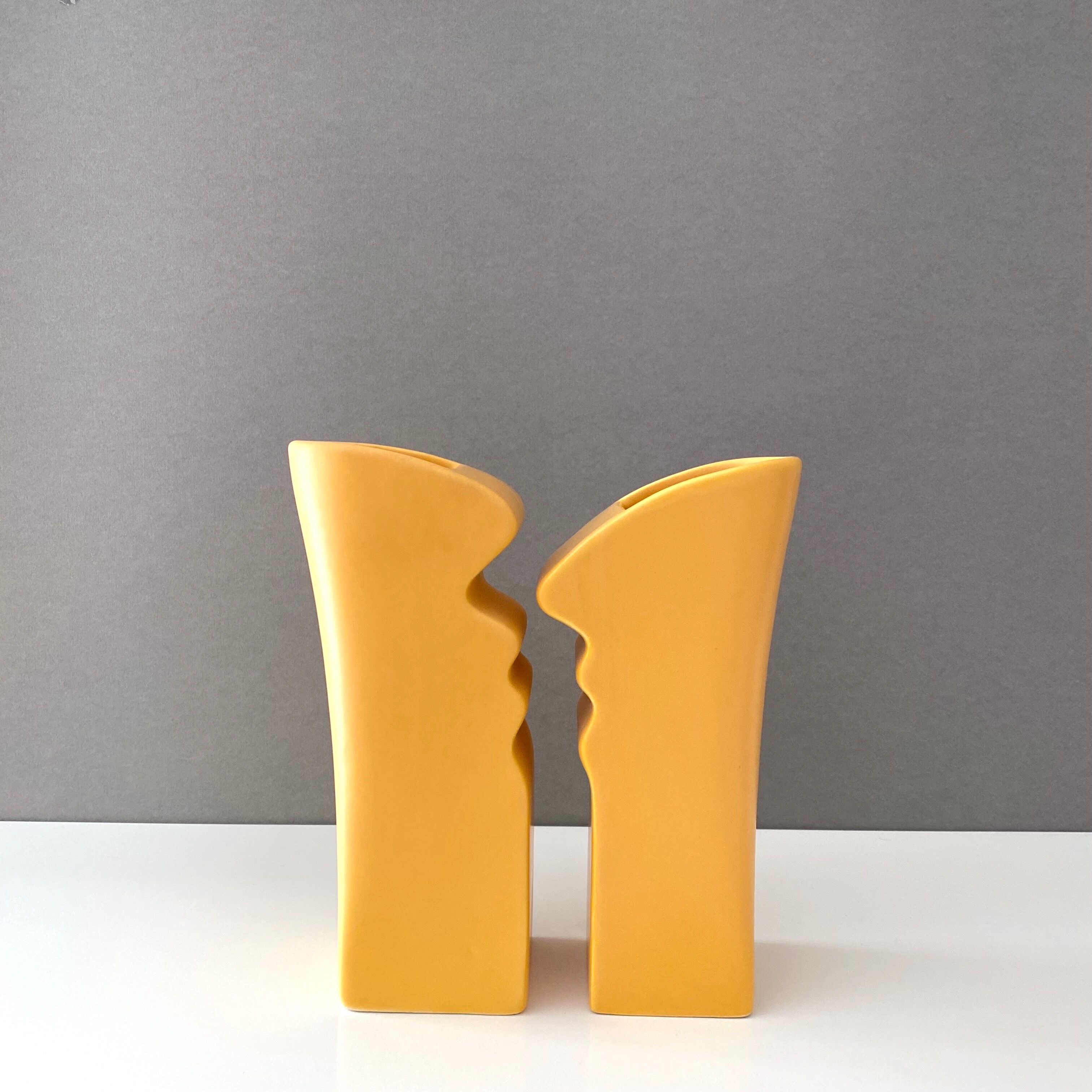 Asa selection vases "Faces" yellow, set of 2 ceramic vases, 90's