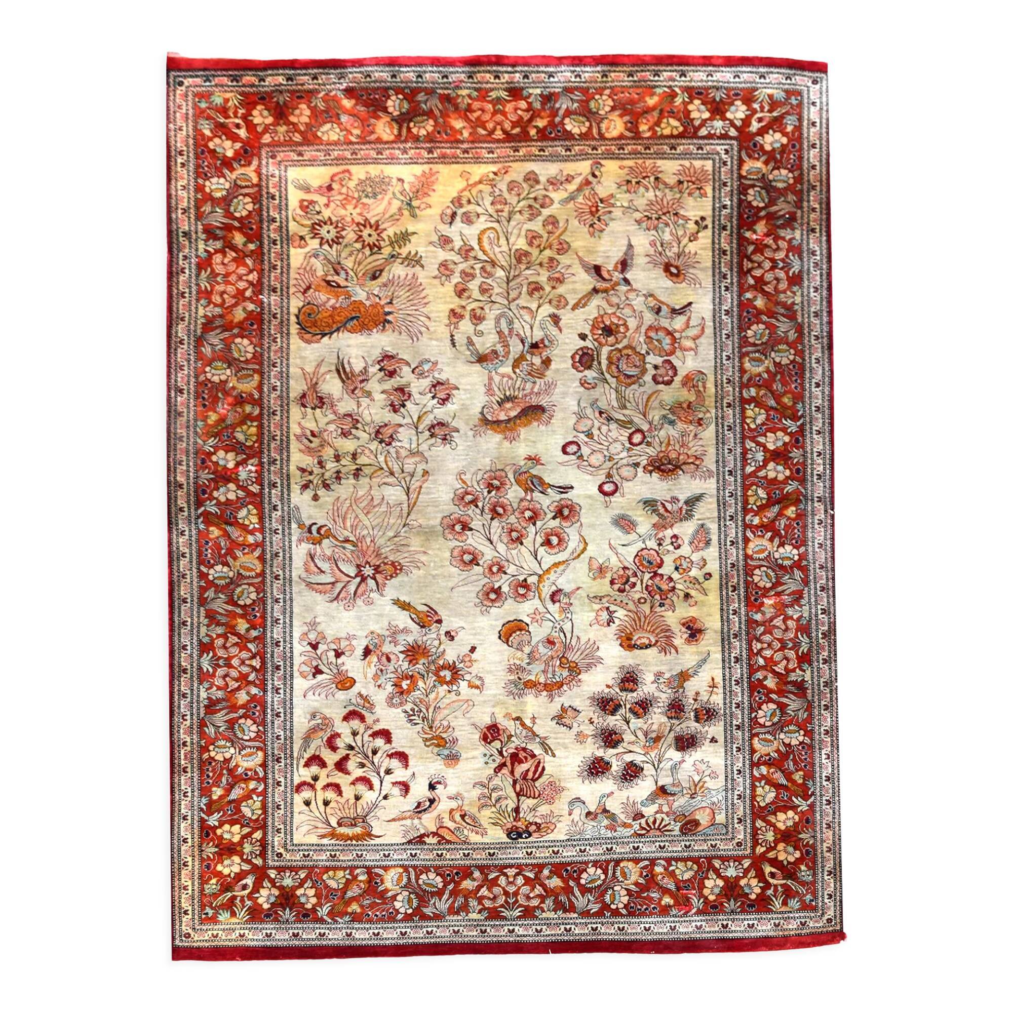 Oriental carpet ghoum-qom silk iran persian : 0.98 X 1.48 M