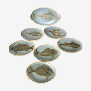 Ensemble de céramiques signé Jersey Pottery au décor de poisson design années 70