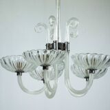 Rare Art Deco Italian Five-Arm Murano Glass Chandelier attributed to Seguso