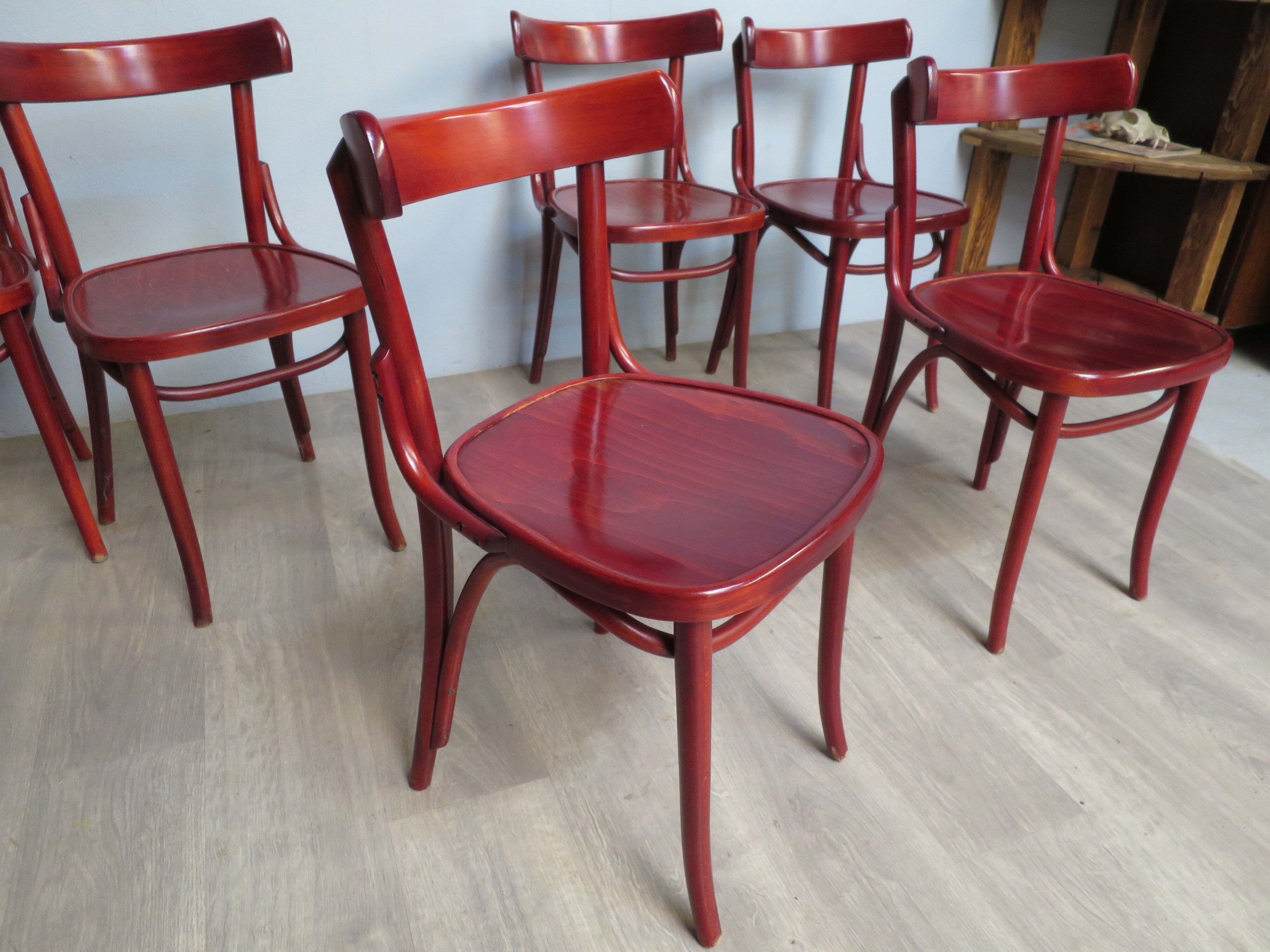 Set of 6 bistro chairs in curved wood