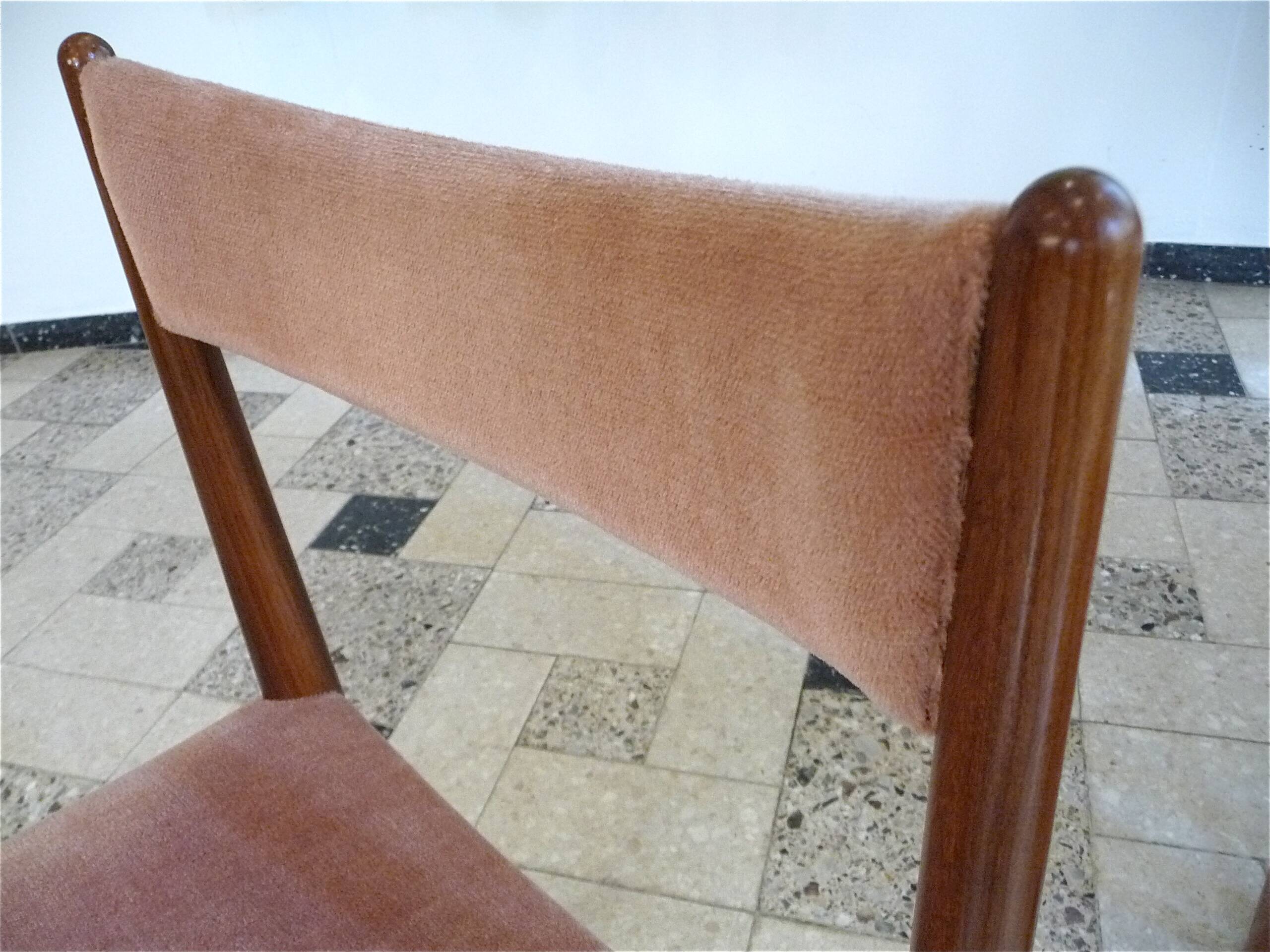 Set of 4 Velvet Dining Chairs in Walnut from Lübke, Germany 1960s