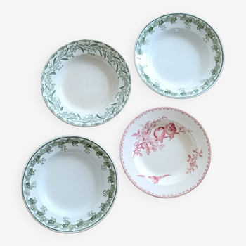 Set of 4 mismatched iron earth soup plates