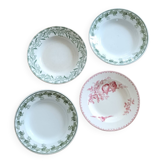 Lot de 4 assiettes creuses dépareillées terre de fer