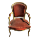 Louis XV cabriolet armchair, patinated wood and antique velvet.