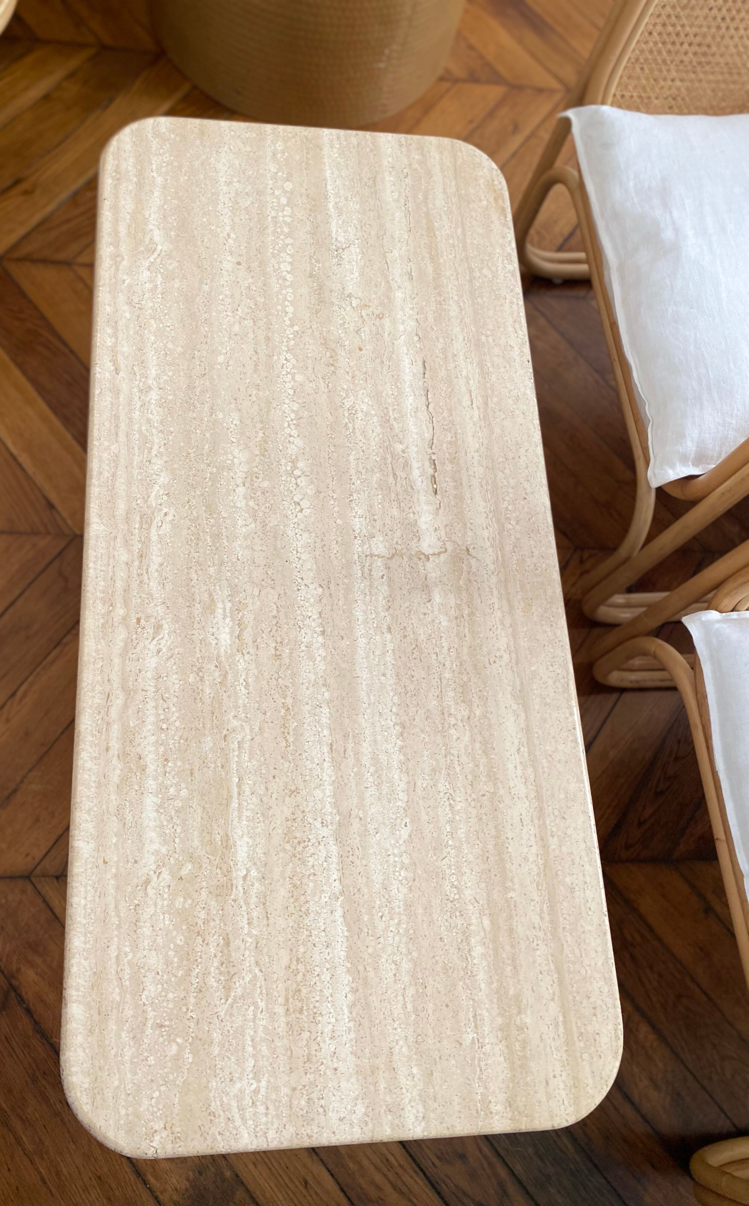 Minimalist design coffee table in unbleached travertine stone