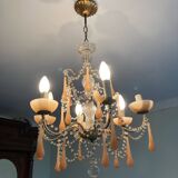 Superb antique brass/glass/opaline Murano chandelier