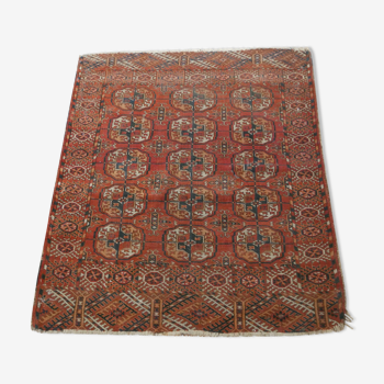 ancient Turkmen oriental carpet handmade Bukhara  118 X 105 cm