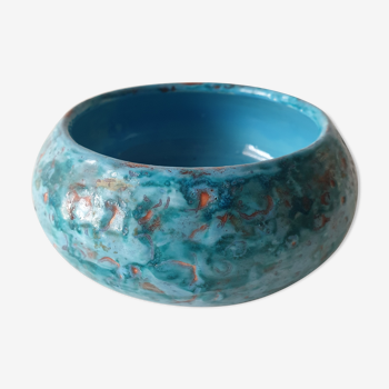 Glass blue enamelled ceramic bowl by Debone vintage 1960