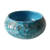 Glass blue enamelled ceramic bowl by Debone vintage 1960