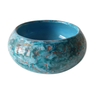 Glass blue enamelled ceramic bowl by Debone vintage 1960