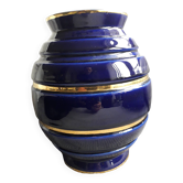 Grand vase vintage bleu et or