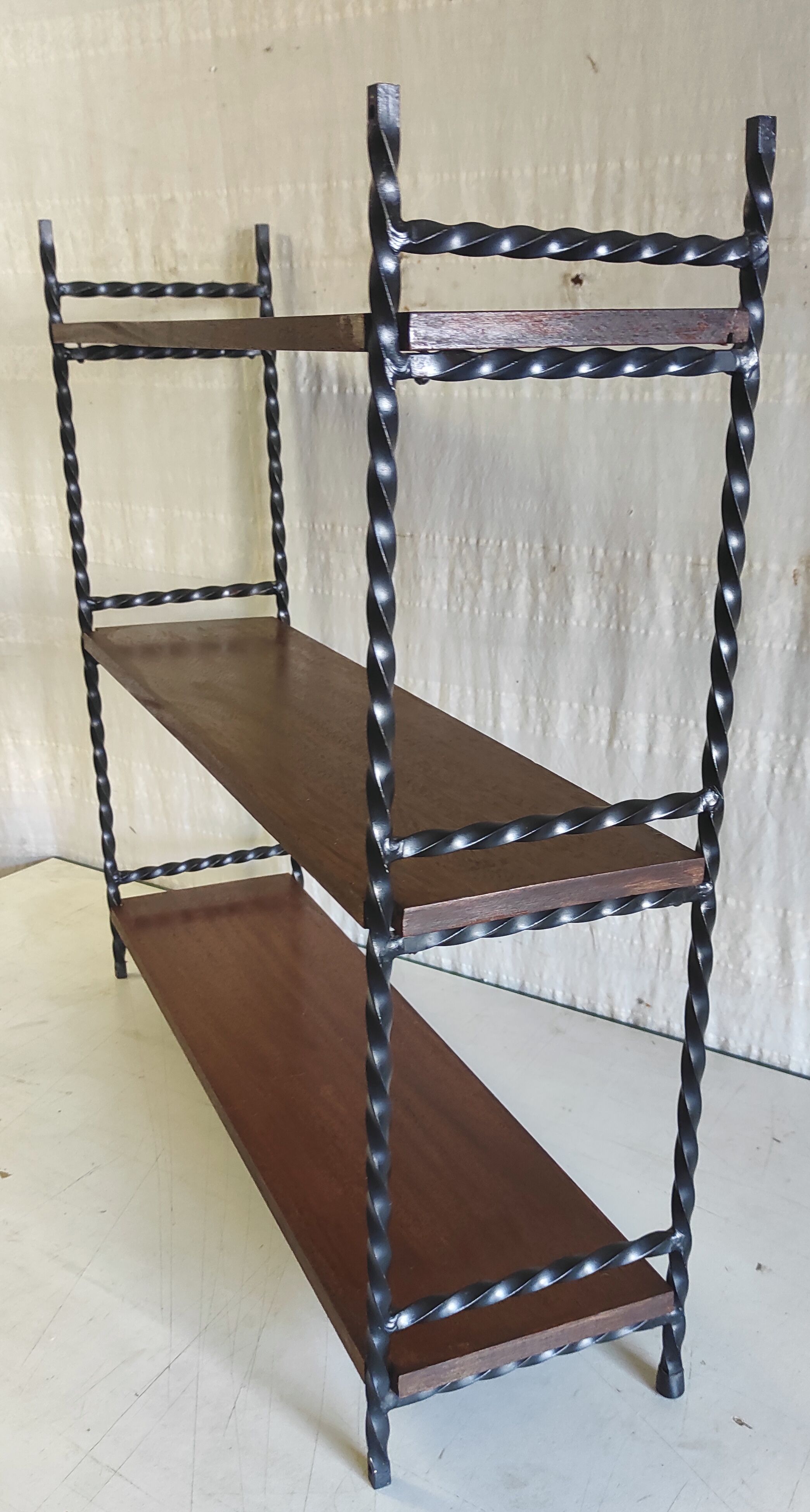 Wall shelf with wooden ladders and wrought iron - mid 20th century.