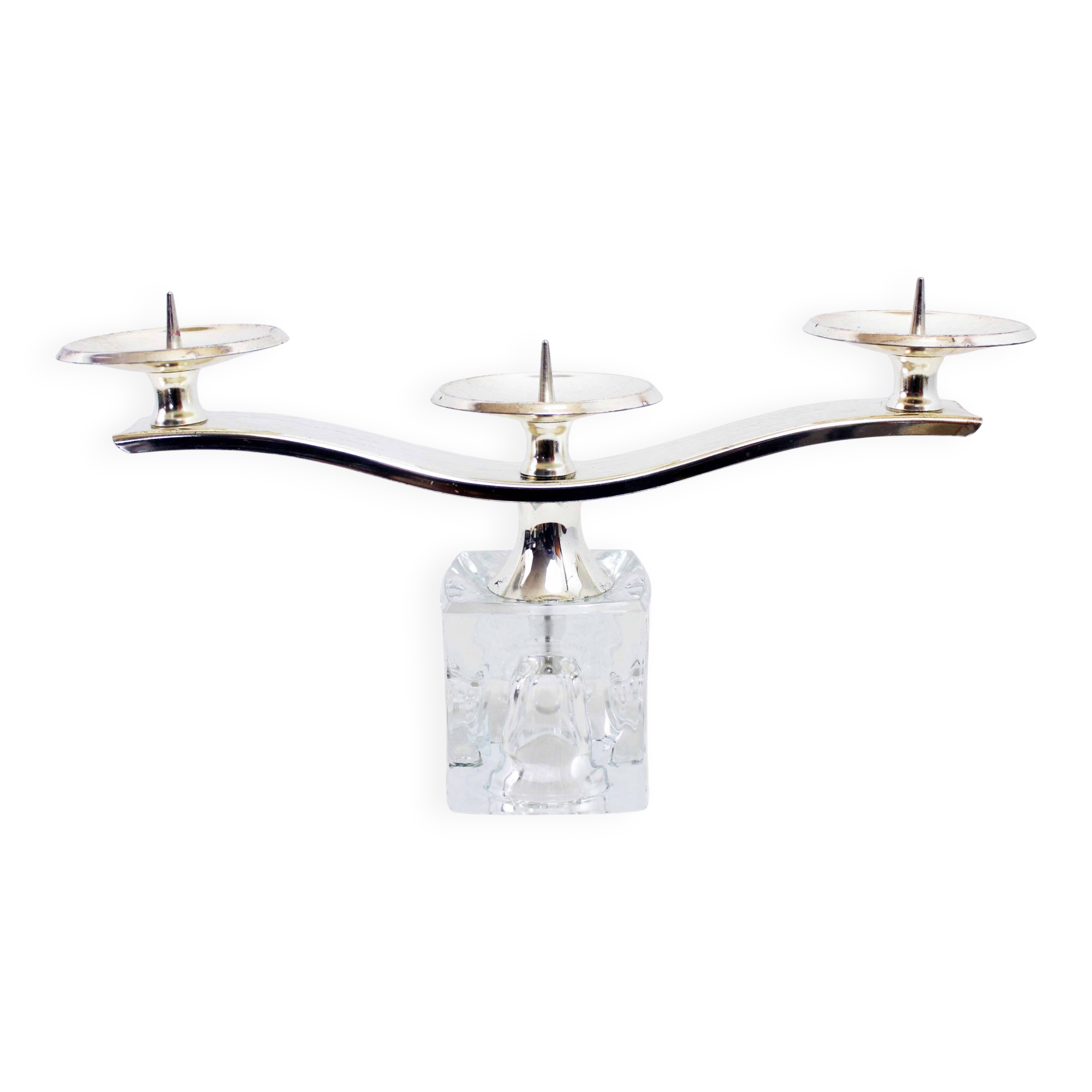 Glass and silver-plated metal candle holder