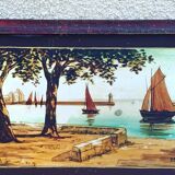 Marine painting, fixed on glass, signed P. Alix, art deco, old