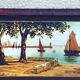 Marine painting, fixed on glass, signed P. Alix, art deco, old
