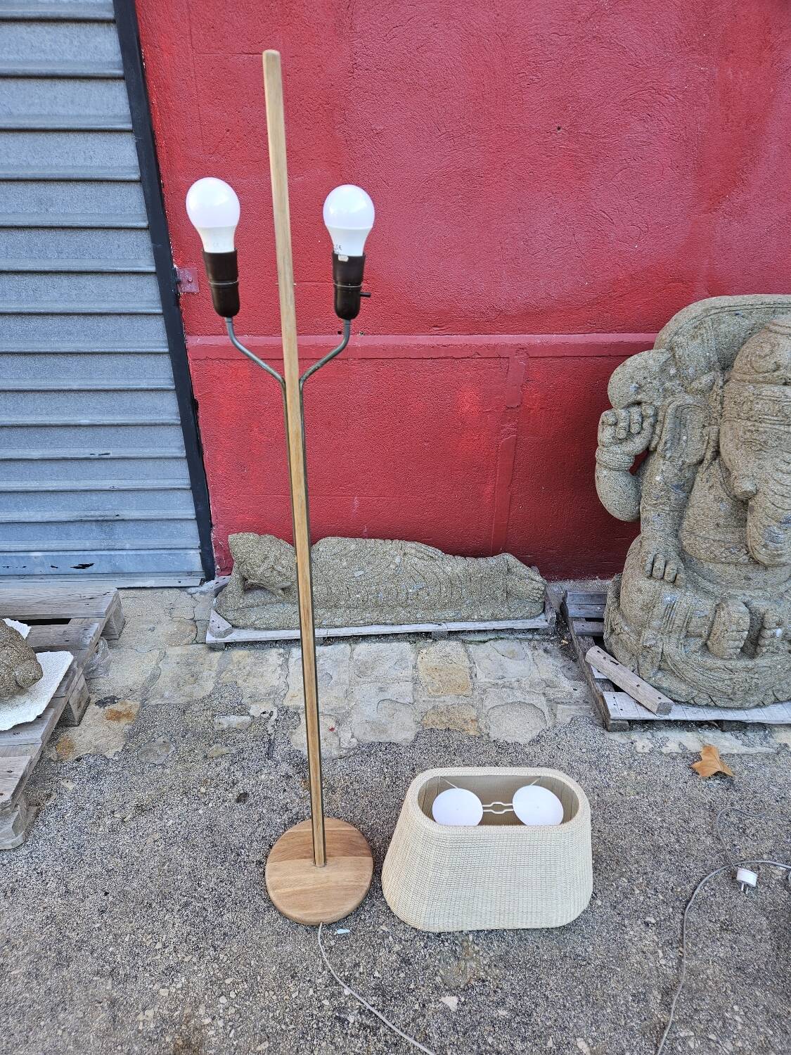 Scandinavian floor lamp in oak metal and fabrics from the 60s