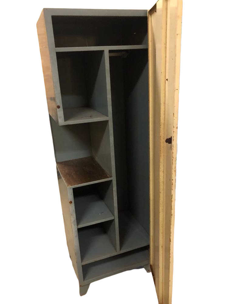 Old metal cabinet 4 shelves and hospital cloakroom