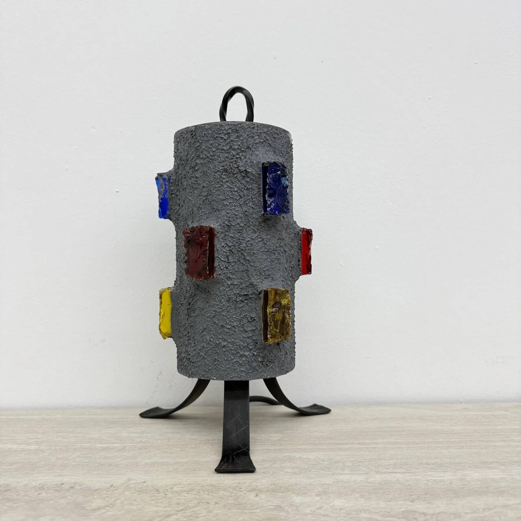 Brutalist table lamp metal and glass, 1970s