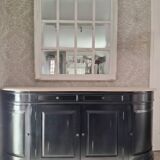 Black sideboard with curved sides and wooden top