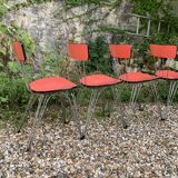 4 red Formica chairs with Eiffel legs 1950