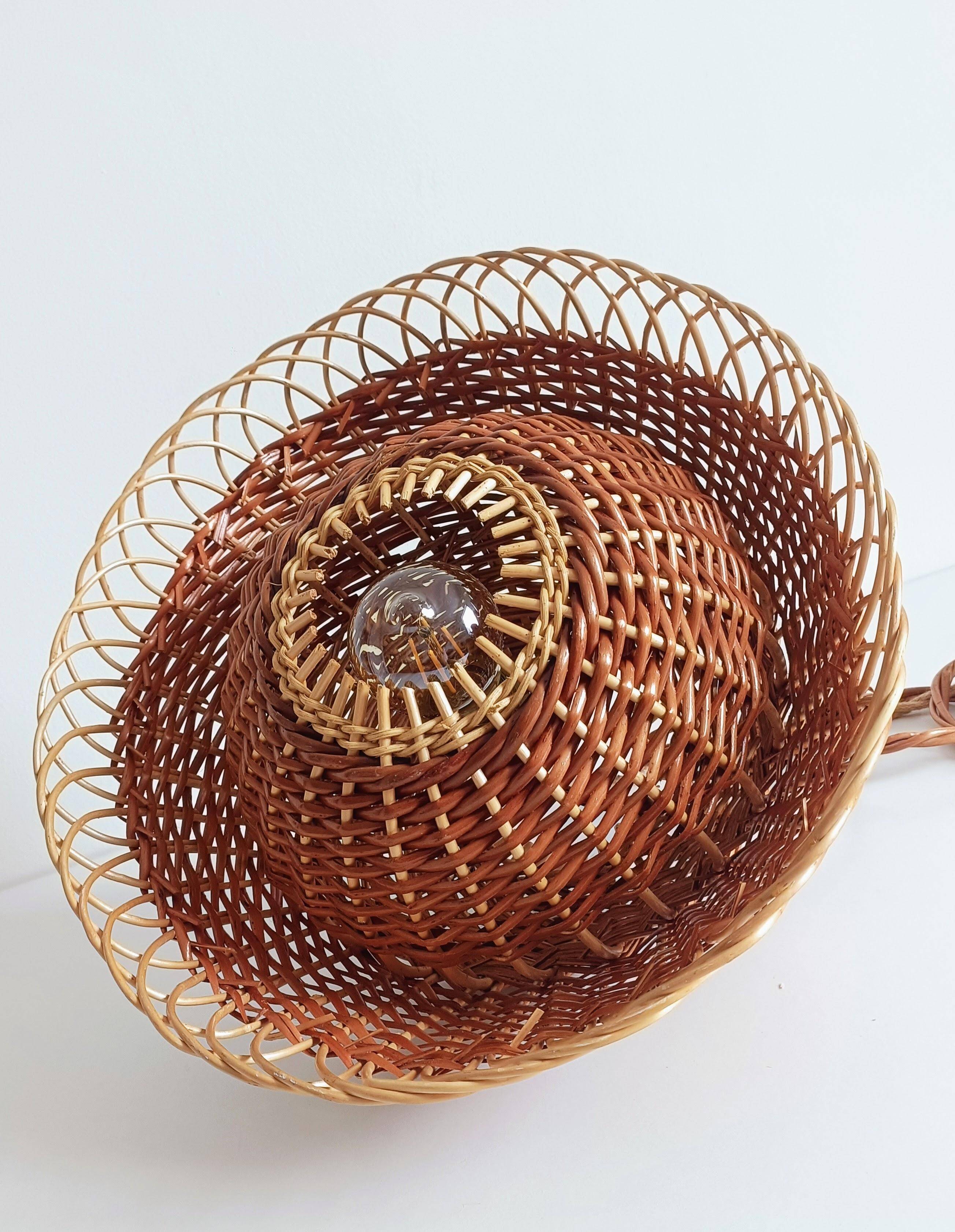 Rustic Mid-Century Wicker Pendant Lamp, Handwoven in Spain, c. 1960s