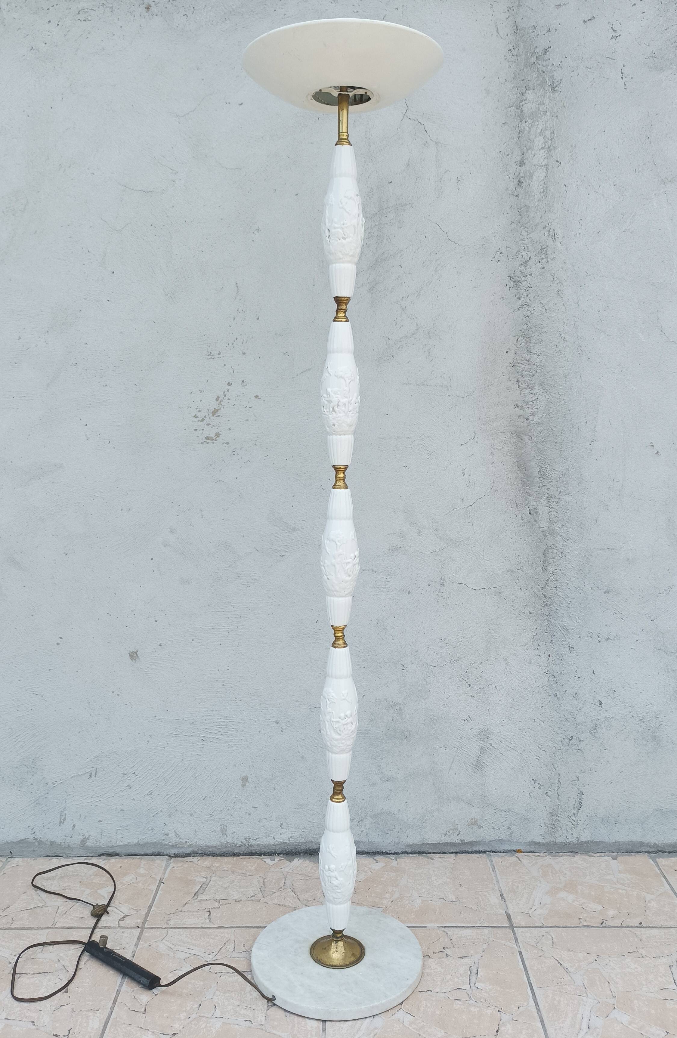 Halogen floor lamp from the 60s in marble ceramic and brass