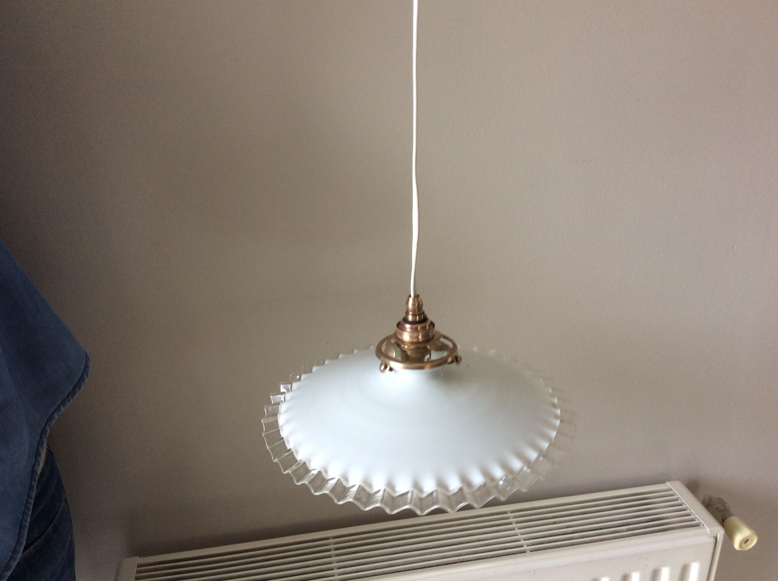Old hanging lamp in dented opaline