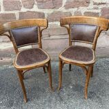 Pair of restaurant chairs bent wood imitation leather 50s