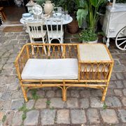 1960s beige rattan and cotton bench