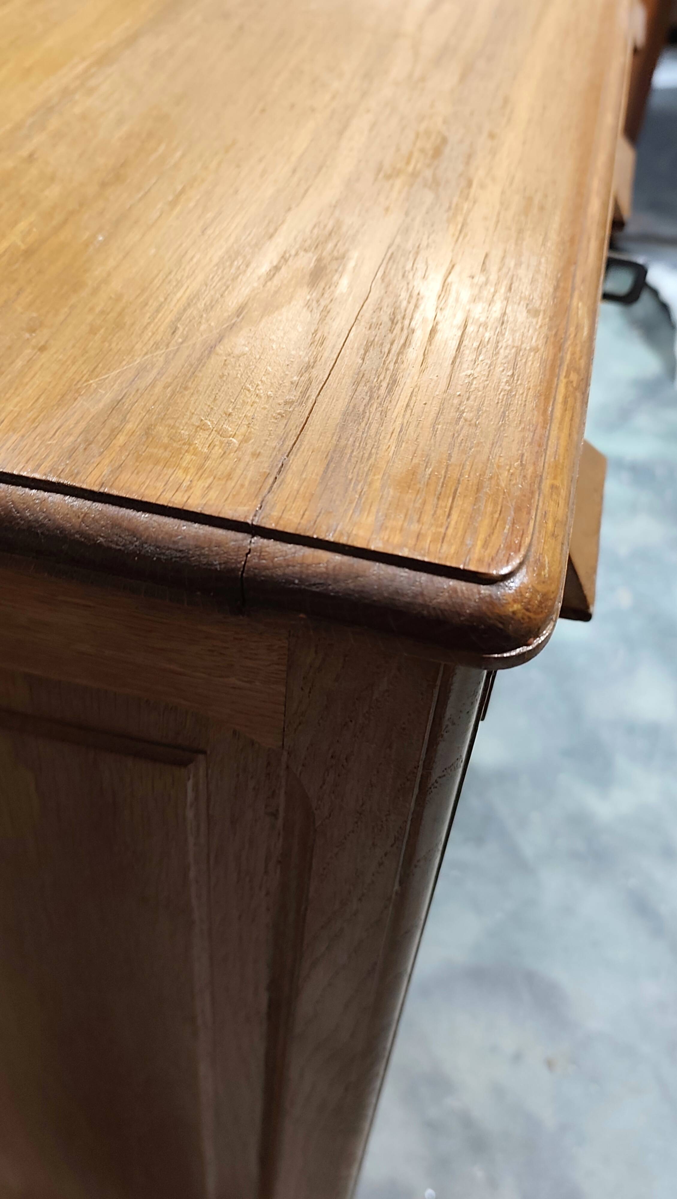 Blonde solid oak desk, cabinet, American type.