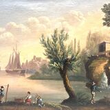 French school of the 19th century. Port scene. Oil on canvas, framed.