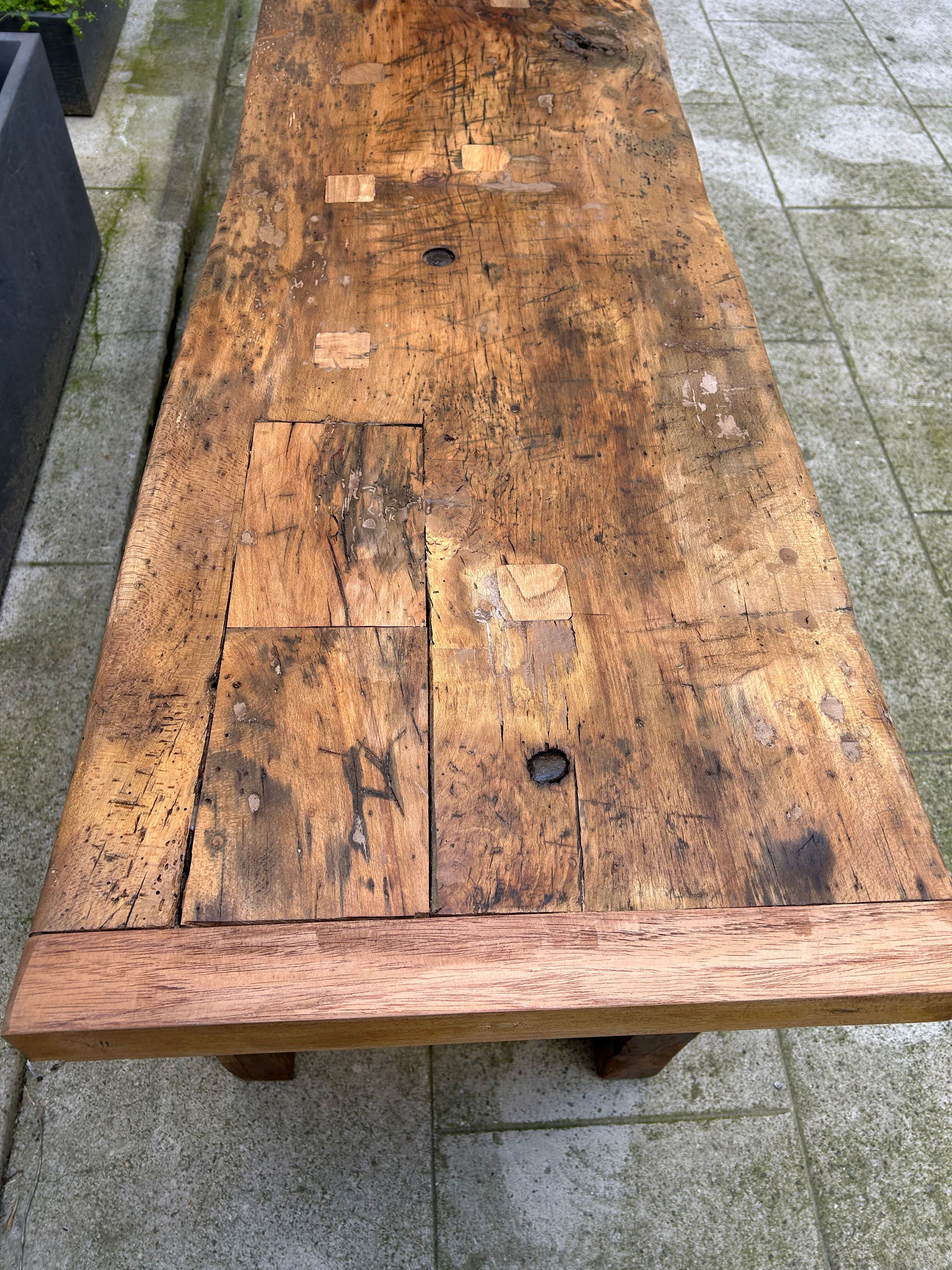 Old beech wood carpenter's workbench – over 100 years old – rustic style