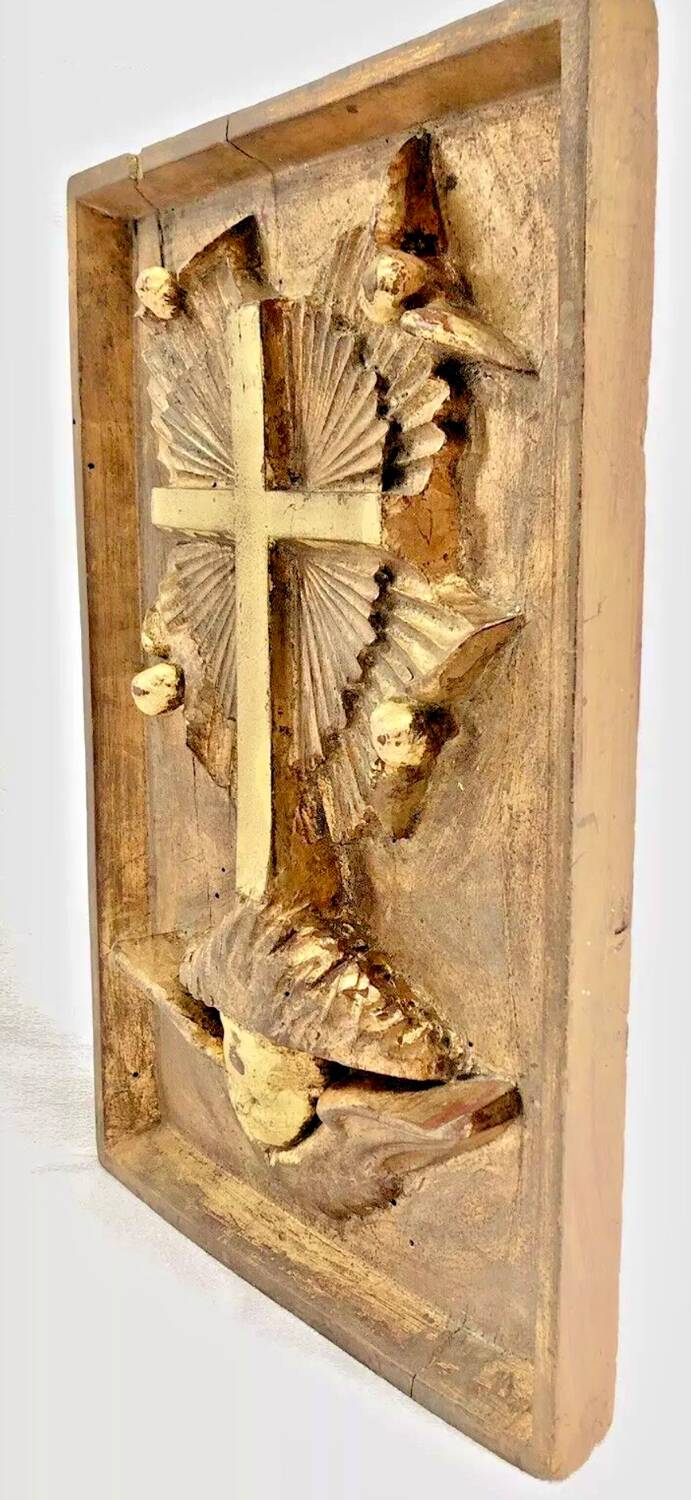 Panneau d’église en bois doré sculpté XIX