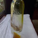 Amber-colored engraved crystal vase