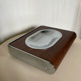 Wall soap holder design chrome and walnut wood