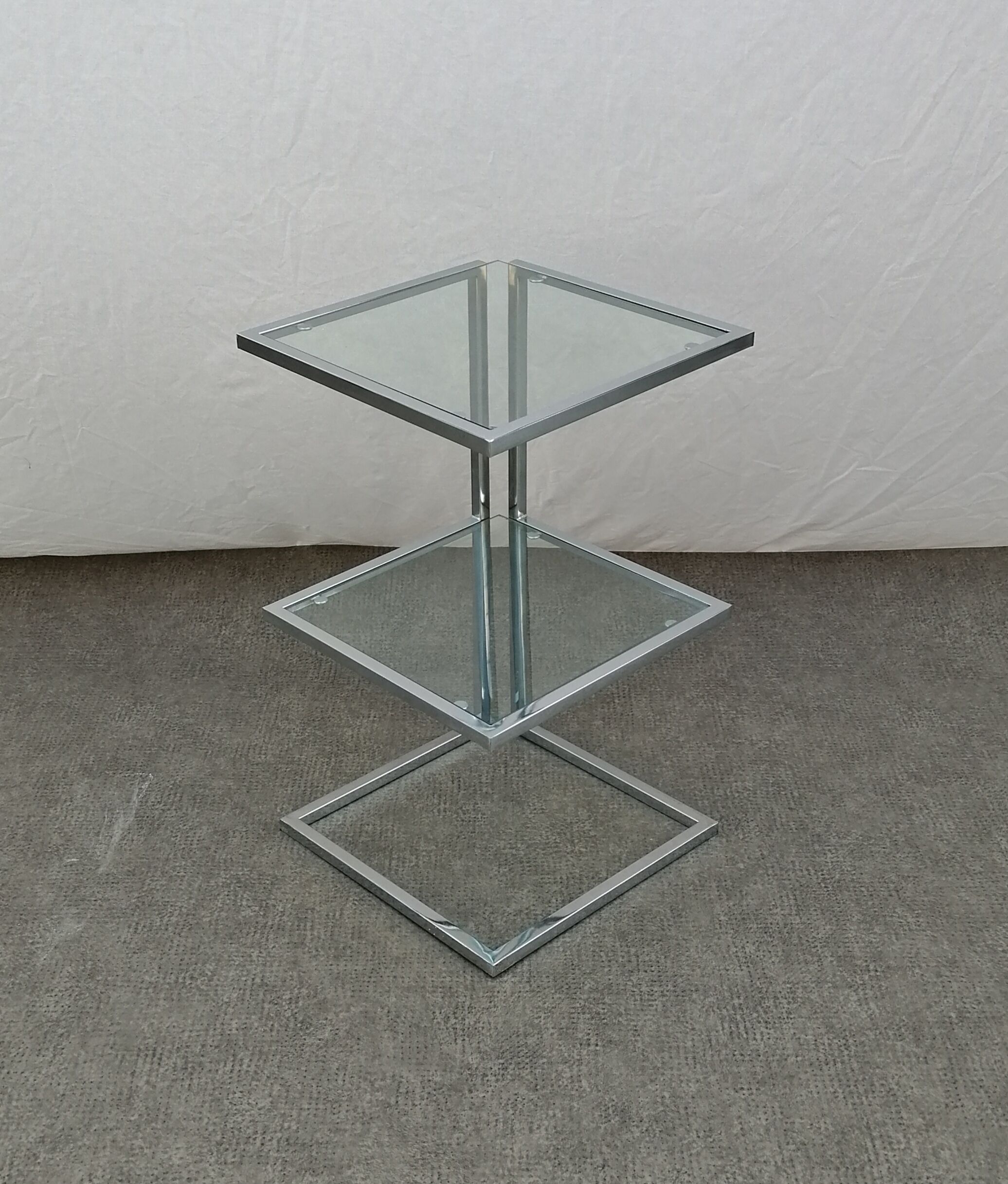 Piece of chrome sofa 2 glass shelves from 1970