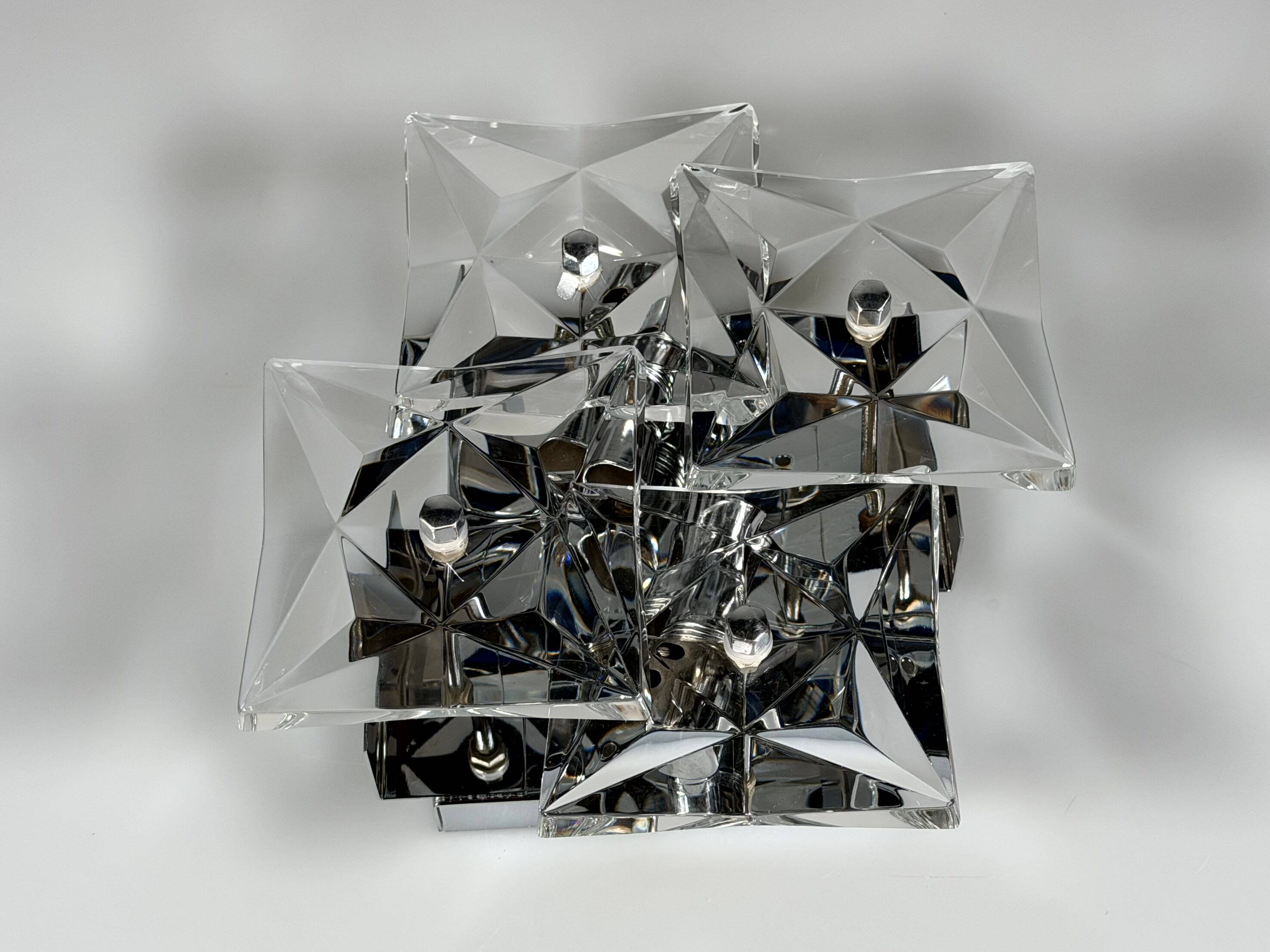 1960s 1970s Wall Sconce by Kinkeldey Lighting Germany in Glass & Chrome