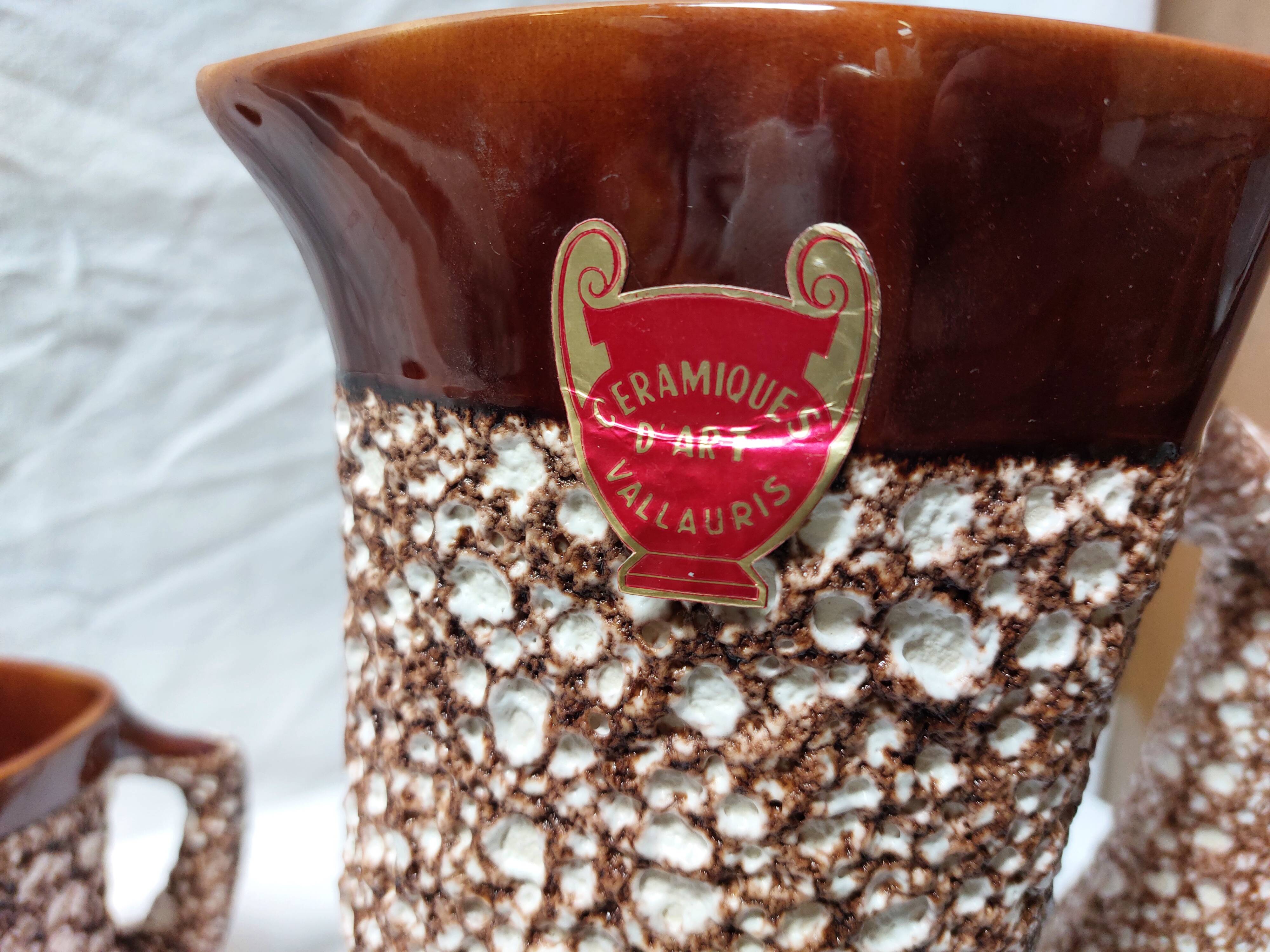 Vintage Vallauris orangeade service with 6 brutalist ceramic glasses.