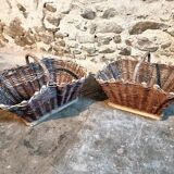 Pair of early 20th century French wicker grape harvest baskets – Rustic vineyard set