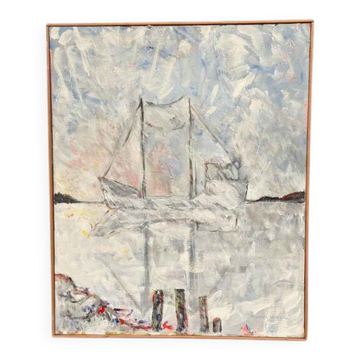 Huile sur toile suédoise – « Silhouette du bateau » par Michael Hertzman