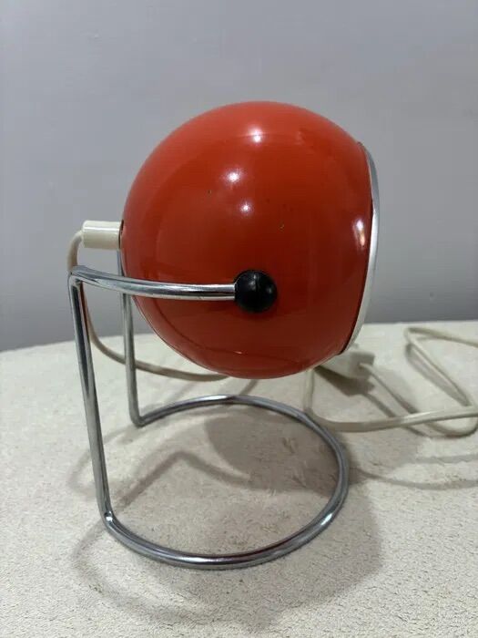 Lampe de table vintage orange en forme d'œil 1960 | Lampe en chrome de l'ère spatiale