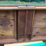 Cherry farm table, turned legs, 2 extensions