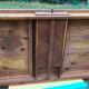 Cherry farm table, turned legs, 2 extensions